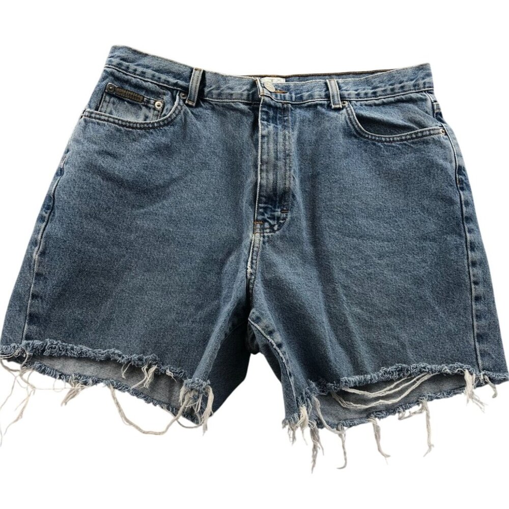 Vintage Calvin Klein Womens Jeans Shorts 34 Measured Casual Blue Denim Frayed